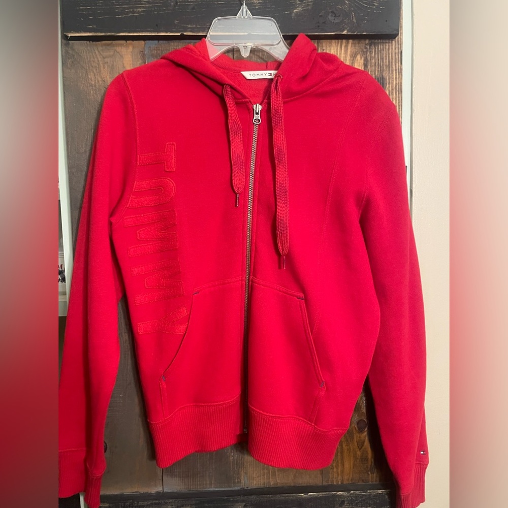 Tommy Hilfiger womens large red full zip hoodie like new